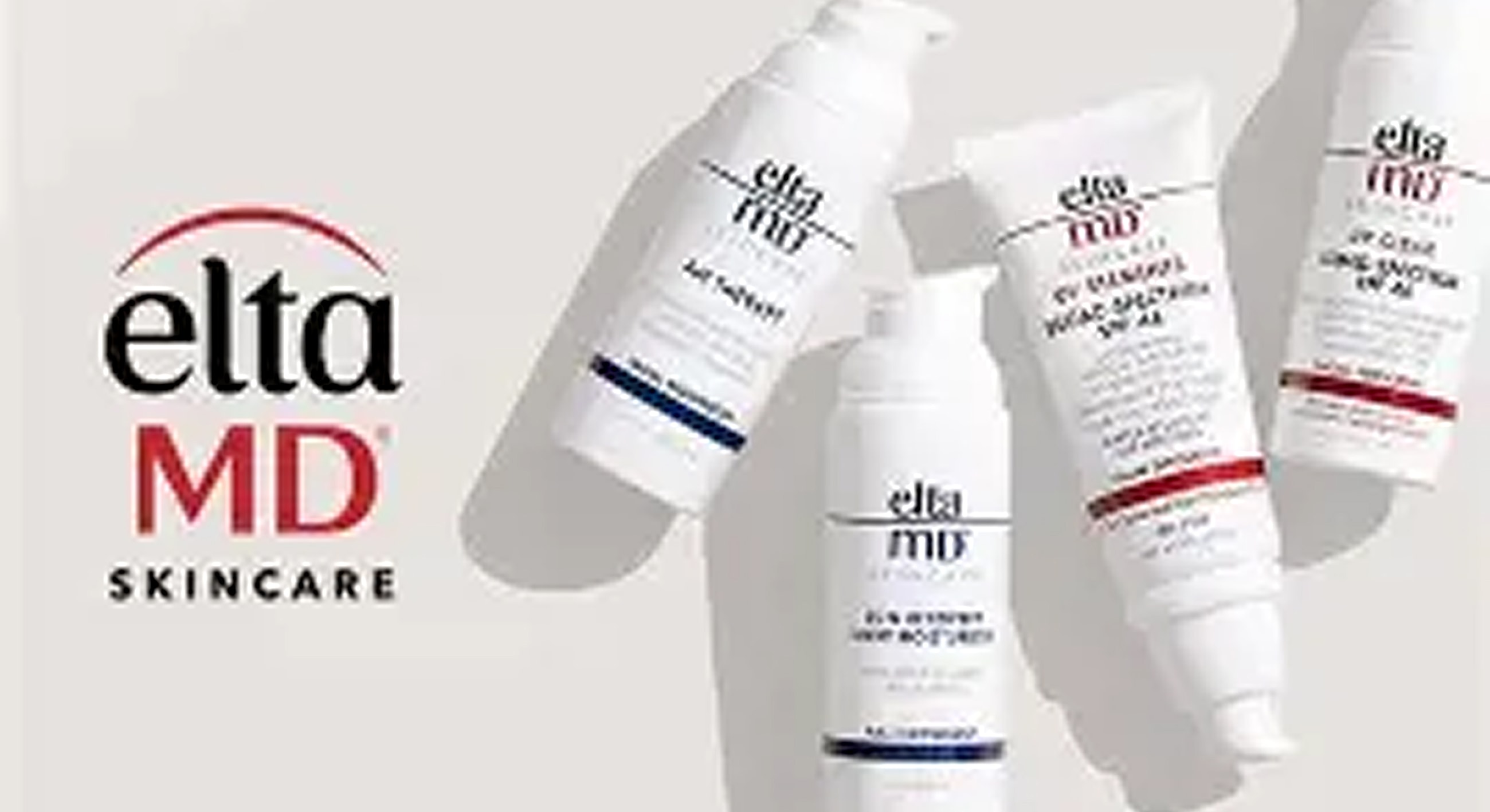 EltaMD skincare products displayed on a neutral background.